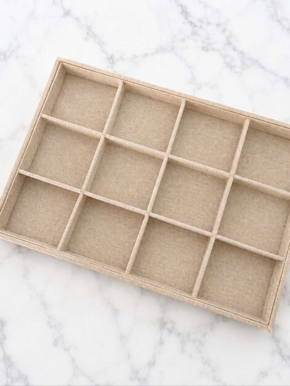 Jewelry Organizer Tray Burlap Linen 12 Compartment Display Storage - Picture 2 of 9